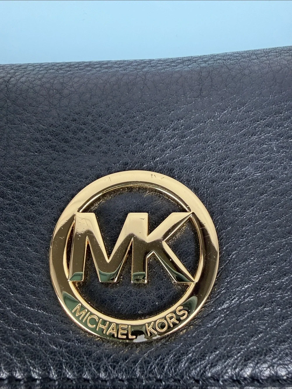 Michael Kors Black Leather Shoulder Bag with Gold MK Emblem